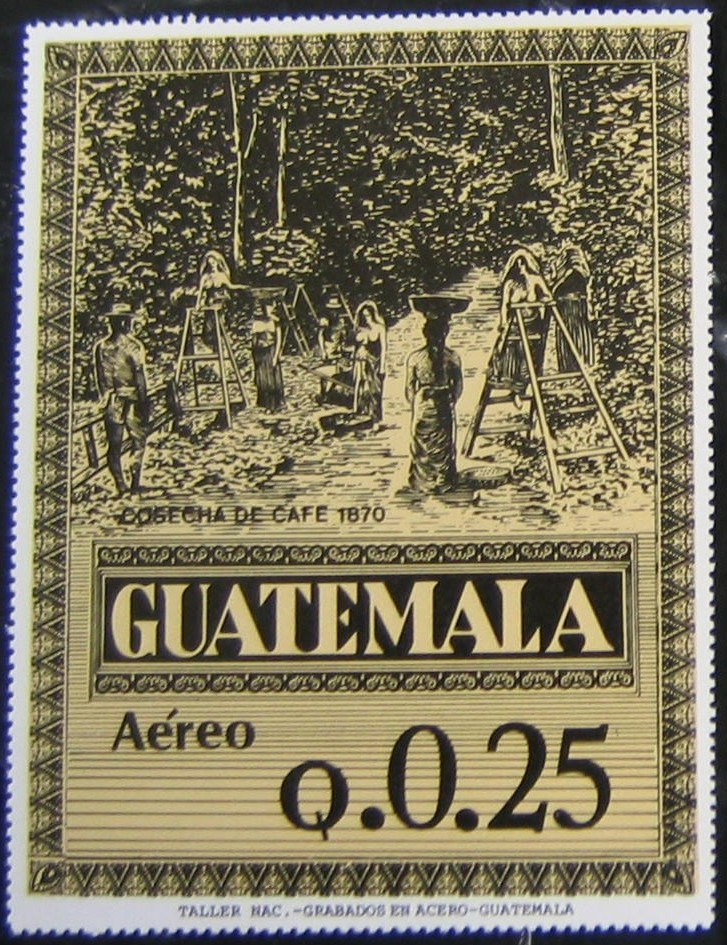Guatemala - poštovní známka s tématikou sběru kávy